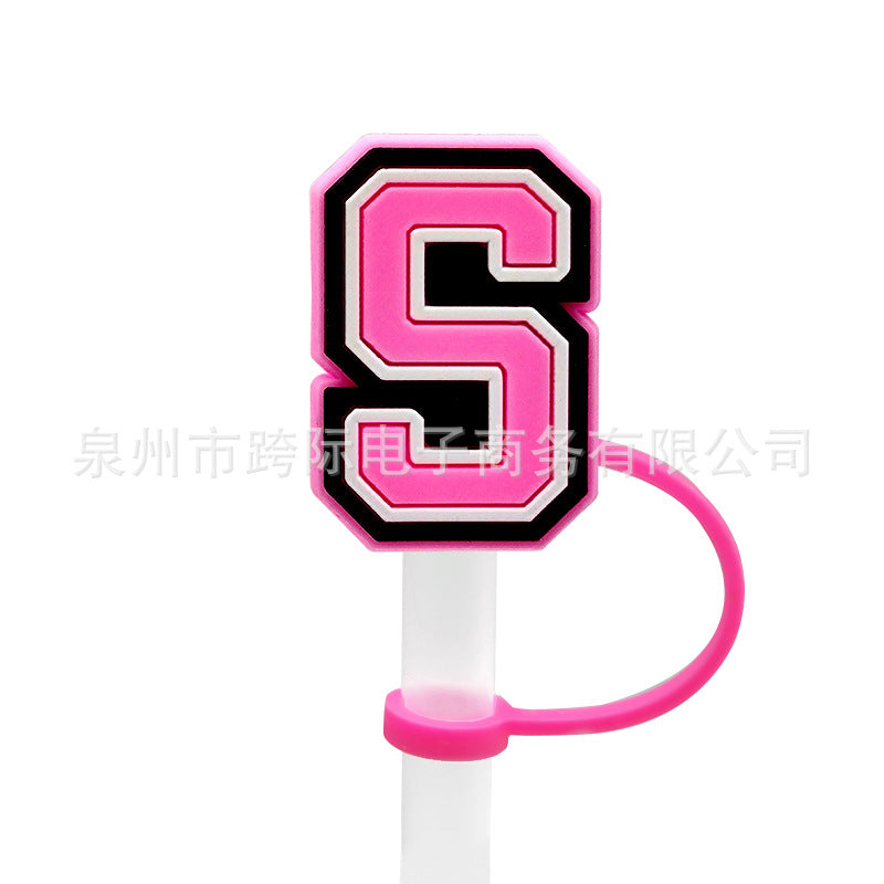 Wholesale 10MM Pink English Letter DIY Decoration Accessories Straw Sleeve Silicone Dust Plug